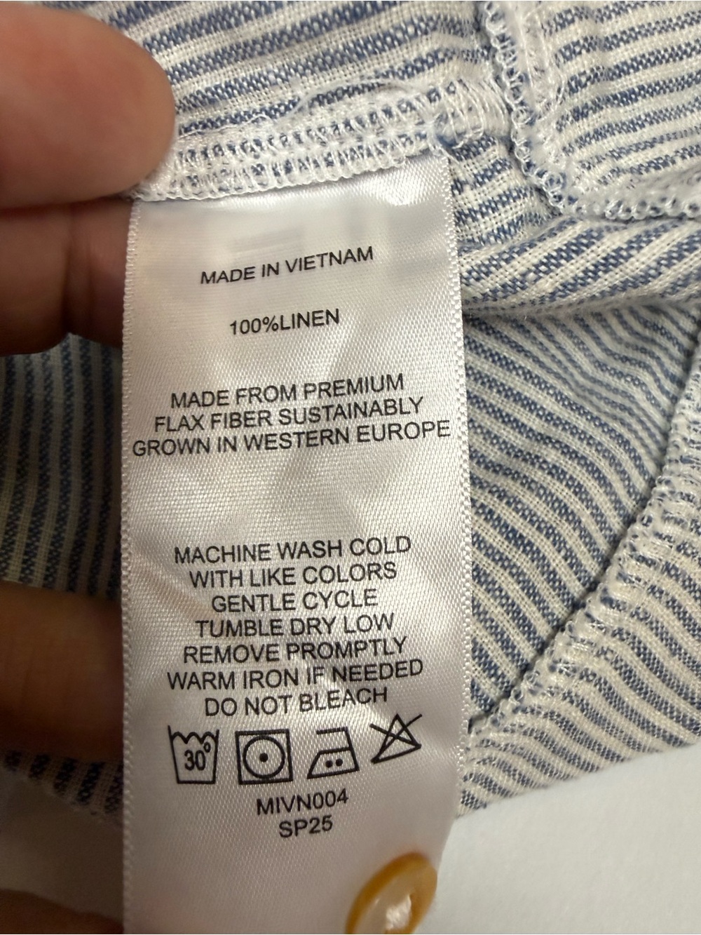 Quince Linen Sleeveless Striped Linen Tunic Dress - Blue Stripe - Picture 10 of 10